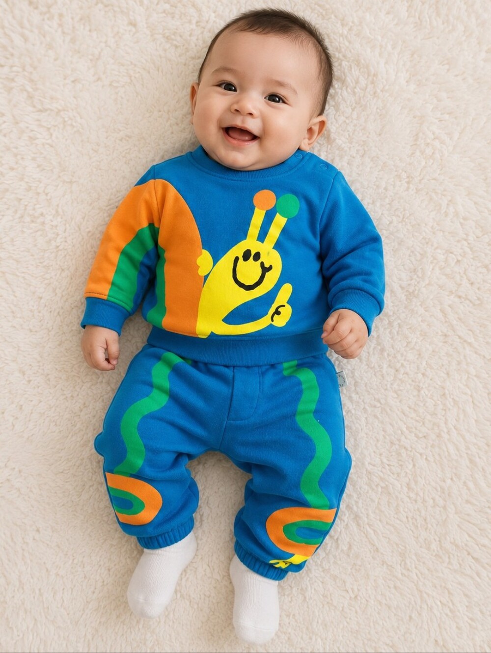Stella McCartney Bright Blue Smiley Snail Baby Set with Orange & Green Accents